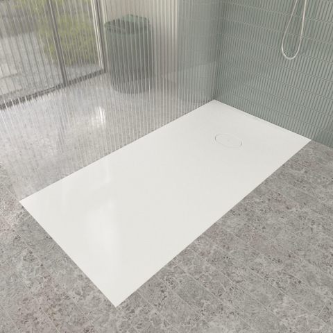 Villeroy & Boch Ecora douchebak - 160x80x4.5cm - afvoer korte zijde - stone white (wit) SW1558925
