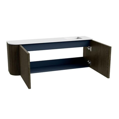 Mondiaz JOYA 111.6cm meuble de salle de bains - arrondi gauche couleur Shadow - Vasque FAYE position Droite Sans trou de robinet couleur Talc SW1421448