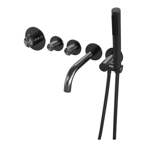 BRAUER Stripe Mitigeur thermostatique baignoire - SET 01 - encastré - bec - douchette à main barre - flexible de douche - coude mural - gunmetal brossé PVD SW1434989