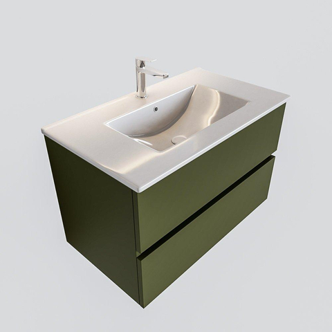 MONDIAZ VICA Badkamermeubelset - 80cm - 2 lades - wasbak Denia midden - 1 kraangat - solid surface army SW410097