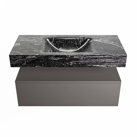 Mondiaz ALAN-DLUX Ensemble de meuble - 100cm - meuble Dark grey mat - 1 tiroir - Lavabo Cloud Lava suspendu - vasque Centre - 1 trou de robinet SW808183
