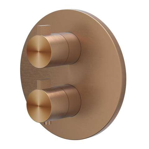 IVY Tribe Ensemble de douche pluie - encastré - inverseur d’arrêt 2 voies - bras de plafond 20 cm - pomme de douche principale medium ronde 25 cm - support avec sortie - flexible de douche 150 cm - douchette à main barre - INOX316 - cuivre brossé mat PVD SW1032332