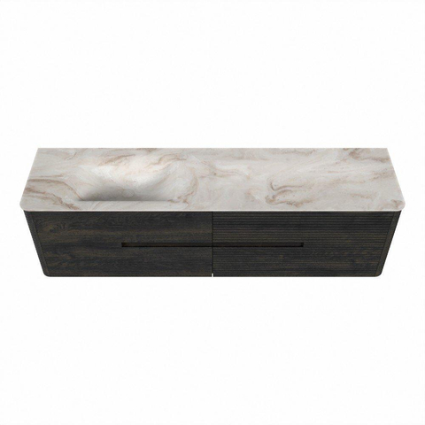 Mondiaz CIRO-DLUX Badkamermeubelset - 180x45x50cm - Solid surface wastafel Frappe - 1 wasbak Links - zonder kraangaten - 4 lades - Shadow SW1532172