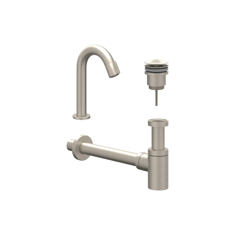 IVY Pact Ensemble pour lave-mains - monotrou sur plage - courbé - modèle S - bonde always open - Nickel brossé PVD SW1031657