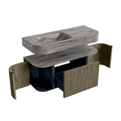 MONDIAZ THOR-DLUX 110cm badmeubel ronding links + rechts kleur Shadow met 1 lade en 2 deuren. Vrijhangende wastafel CLOUD Links 1 kraangat kleur Sombra. SW1463049