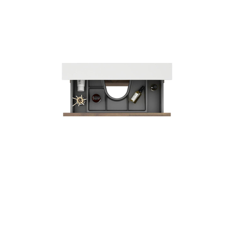 Saniclass Prime Vita Meuble de salle de bain - 60x46x60cm - plan de toilette - sans trou de robinet - 2 tiroirs - noyer SW1439452