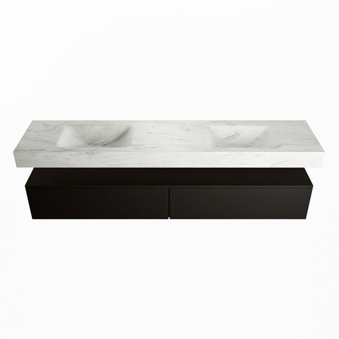 Mondiaz ALAN-DLUX Ensemble de meuble - 200cm - meuble Urban mat - 2 tiroirs - Lavabo Cloud Opalo suspendu - vasque Gauche et droite - 0 trous de robinet SW806319