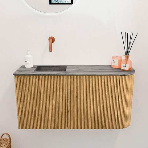 Mondiaz JOYA-DLUX 81.6cm toiletmeubel - ronding rechts kleur Oak - Wastafel FAYE positie Links Zonder kraangat kleur Sombra. SW1424273