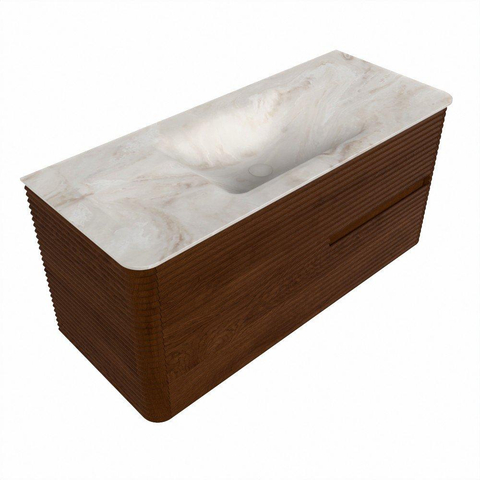 Mondiaz CIRO-DLUX Badkamermeubelset - 110x45x50cm - Solid surface wastafel Frappe - 1 wasbak Midden - 1 kraangat - 2 lades - Ruby SW1531291