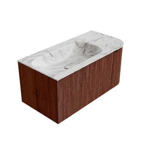 Mondiaz KURVE-DLUX Ensemble de meubles de salle de bains - 95x46x40cm - 1 tiroir - 1 porte - lavabo solid surface - gauche - sans trou de robinet - Ruby SW1415791