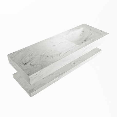 MONDIAZ ALAN - DLUX Badkamermeubelset - 130cm - planchet - Opalo - vrijhangende wastafel - wasbak rechts - 0 kraangaten - Opalo SW809325