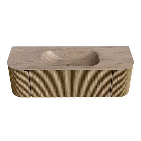 MONDIAZ KURVE-DLUX Meuble de salle de bains 140cm arrondi Gauche + Droite couleur Dusk avec 1 tiroir et 2 portes. Lavabo BIG SMALL Central 1 trou de robinet Saba. SW1433339
