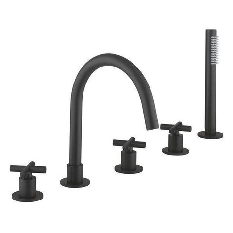 Crosswater MPRO Crosshead Badrandkraan - 5 gats - met handdouche - mat zwart SW648400