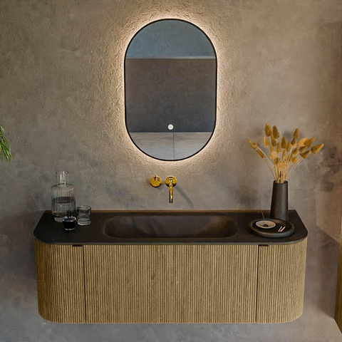 Mondiaz KURVE Ensemble meuble de salle de bains - 130x46x40cm - 1 tiroir - 2 portes - vasque solid surface - centrale - sans trou de robinet - Dusk SW1415096