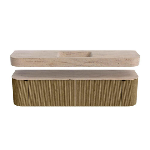 MONDIAZ THOR-DLUX 180cm meuble de salle de bains arrondi gauche + droite couleur Dusk avec 2 tiroirs et 2 portes. Vasque suspendue CLOUD Milieu 1 trou de robinet couleur Saba. SW1466332