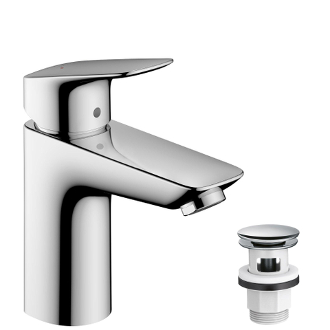 Hansgrohe Logis 1 greeps wastafelkraan - 100 met afvoerplug - hoogglans chroom 0605652