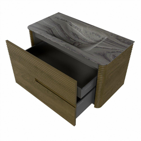 Mondiaz CIRO-DLUX Badkamermeubelset - 90x45x50cm - Solid surface wastafel Sombra - 1 wasbak Midden - 1 kraangat - 2 lades - Dusk SW1533375