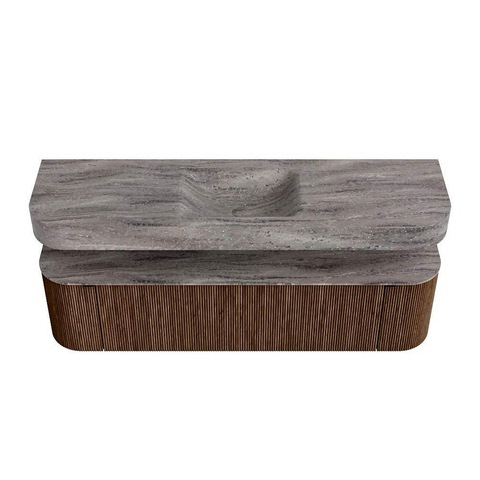MONDIAZ THOR-DLUX 170cm badmeubel ronding links + rechts kleur Walnut met 1 lade en 2 deuren. Vrijhangende wastafel CLOUD Midden zonder kraangat kleur Oza. SW1465672