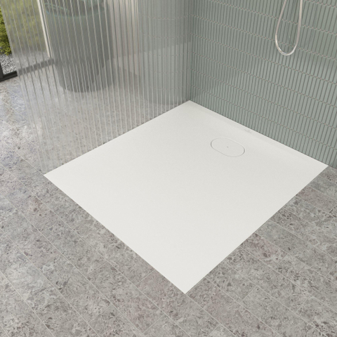 Villeroy & Boch Ecora douchebak - 100x90x3.5cm - afvoer korte zijde - stone white (wit) SW1558953