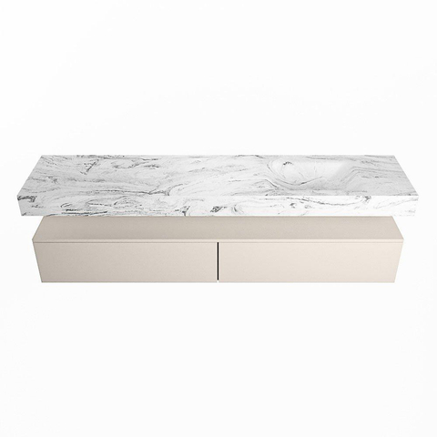 Mondiaz ALAN-DLUX Ensemble de meuble - 200cm - meuble Linen mat - 2 tiroirs - Lavabo Cloud Glace suspendu - vasque Droite - 0 trous de robinet SW806096