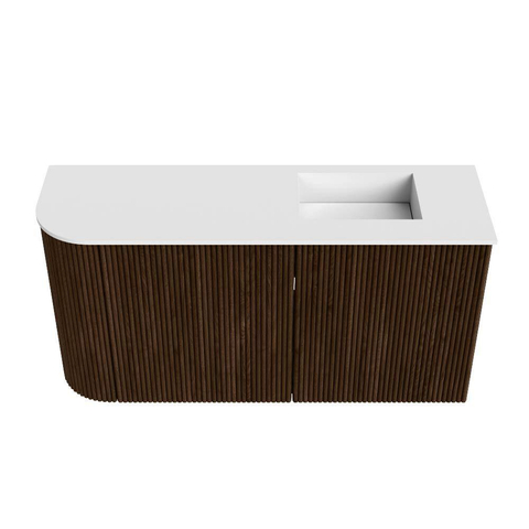 Mondiaz JOYA 81.6cm toiletmeubel - ronding links kleur Walnut - Wastafel FAYE positie Rechts Zonder kraangat kleur Talc. SW1421294
