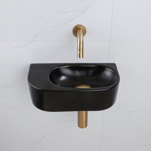 QeramiQ Fuente pack lave-mains – demi-rond – 40 x 21,5 x 12 cm – sans perçage – robinet doré brossé SW1233108