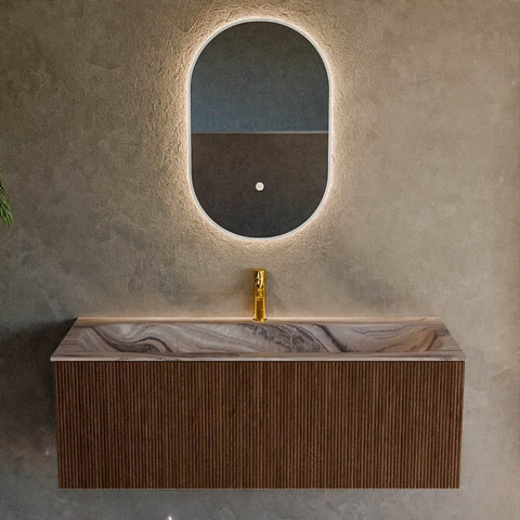 MONDIAZ KURVE-DLUX 120cm badmeubel kleur Walnut met 1 lade en 0 deuren. Wastafel BIG LARGE Midden 1 kraangat Sombra. SW1433680