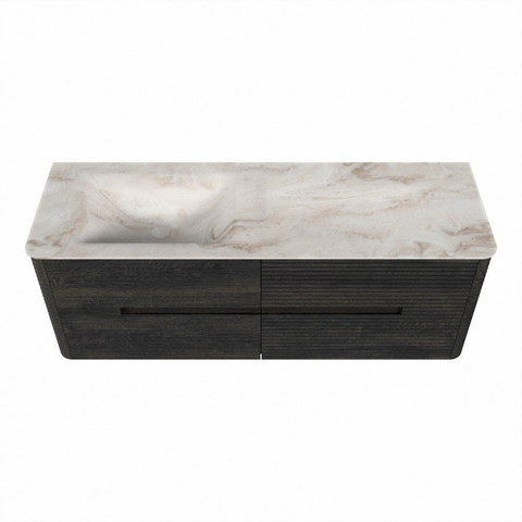 Mondiaz CIRO-DLUX Meuble de salle de bains - 140x45x50cm - Plan vasque solid surface Frappe - 1 lavabo à gauche - 1 trou de robinetterie - 4 tiroirs - Shadow SW1532196