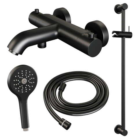 Robinet de baignoire Brauer Black Edition à poser - ensemble de douche - 2 fonctions - 2 boutons lisses - douchette ronde 3 positions - noir mat SW1164619