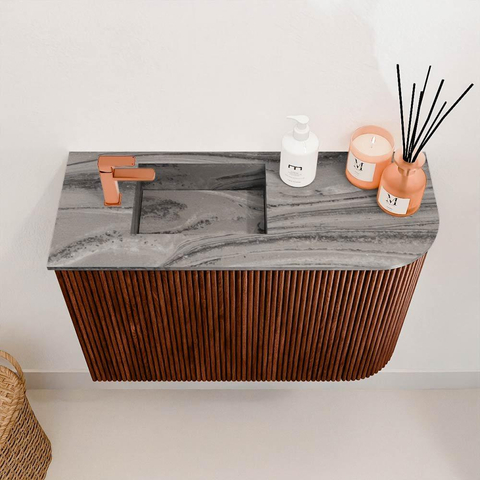 Mondiaz JOYA-DLUX 61.6cm toiletmeubel - ronding rechts kleur Ruby - Wastafel FAYE positie Links 1 kraangat kleur Sombra. SW1425684