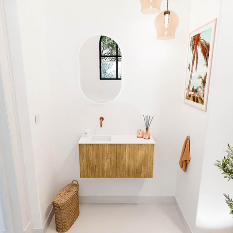 Mondiaz JOYA 80cm toiletmeubel - kleur Oak - Wastafel FAYE positie Links Zonder kraangat kleur Talc. SW1421116