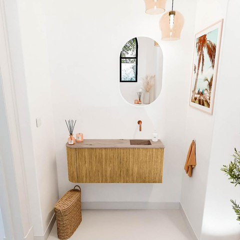 Mondiaz JOYA-DLUX 101.6cm toiletmeubel - ronding links kleur Oak - Wastafel FAYE positie Rechts Zonder kraangat kleur Arena. SW1423908