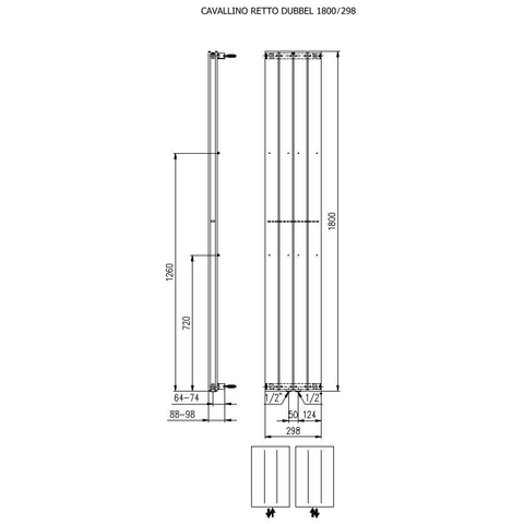 Plieger Cavallino Retto radiateur sèche-serviettes vertical double raccordement central 1800x298mm 817W blanc 7253020