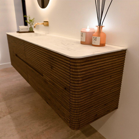 Mondiaz CIRO-DLUX Badkamermeubelset - 180x45x50cm - Solid surface wastafel Opalo - 1 wasbak Links - zonder kraangaten - 4 lades - Dusk SW1532902