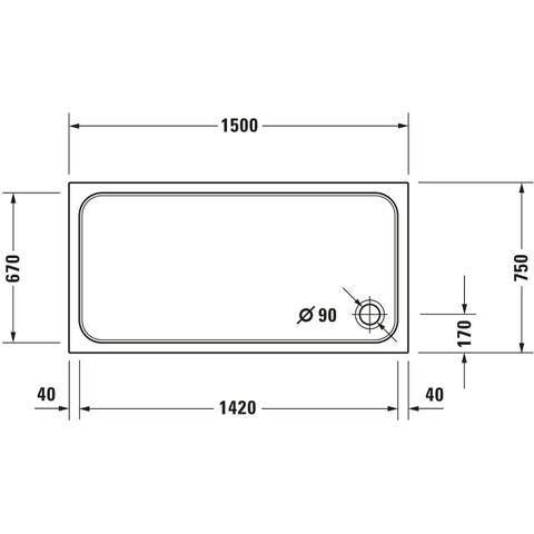 Duravit D-code Kunststof douchebak acryl rechthoekig - zonder paneel - 150x75cm - met afvoergat - diameter 90mm - wit 0295849