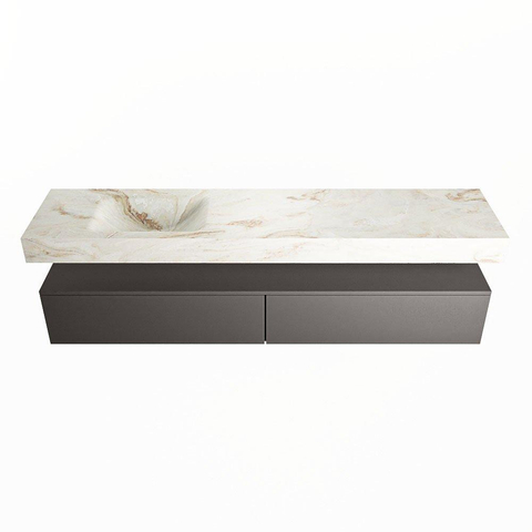 Mondiaz ALAN-DLUX Ensemble de meuble - 200cm - meuble Dark grey mat - 2 tiroirs - Lavabo Cloud Frappe suspendu - vasque Gauche - 0 trous de robinet SW805196