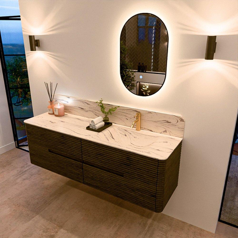 Mondiaz CIRO-DLUX Badkamermeubelset - 160x45x50cm - Solid surface wastafel Nata - 1 wasbak Rechts - 1 kraangat - 4 lades - Shadow SW1532594