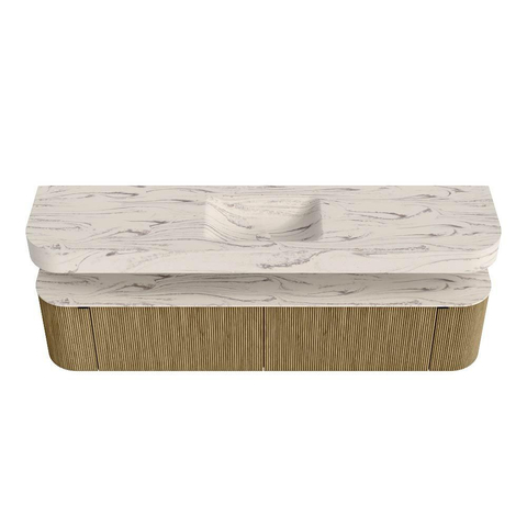 MONDIAZ THOR-DLUX 200cm meuble de salle de bains arrondi gauche + droite couleur Dusk avec 2 tiroirs et 2 portes. Vasque suspendue CLOUD Milieu 1 trou de robinet couleur Nata. SW1467154
