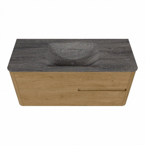 Mondiaz CIRO-DLUX Meuble de salle de bains - 110x45x50cm - Vasque solid surface Oza - 1 lavabo au centre - 1 trou de robinet - 2 tiroirs - Chêne SW1531116