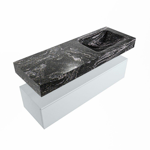 Mondiaz ALAN-DLUX Ensemble de meuble - 130cm - meuble Clay mat - 1 tiroir - Lavabo Cloud Lava suspendu - vasque Droite - 1 trou de robinet SW808537