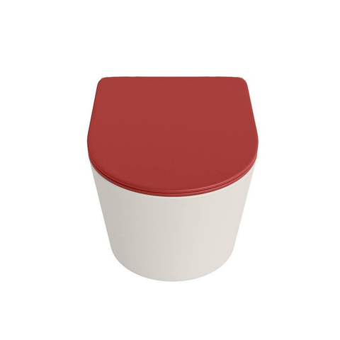 Mondiaz LAVIE hangtoilet – spoelrandloos – 36 x 53 cm – met softclose zitting – Linen (offwhite), zitting Fire (rood) SW1208619