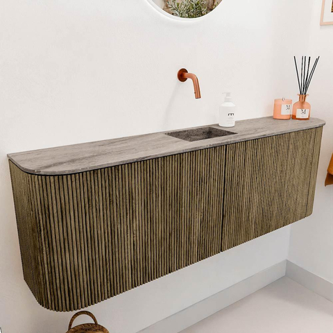 Mondiaz JOYA-DLUX Meuble de salle de bains 123.2cm - arrondi gauche et droite couleur Dusk - Vasque FAYE position Milieu Sans trou de robinet couleur Oza SW1426030
