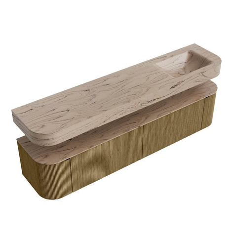 MONDIAZ THOR-DLUX Meuble de salle de bains - 200cm - arrondi gauche + droite - couleur Dusk - 2 tiroirs et 2 portes - Vasque suspendue CLOUD Droite 1 trou de robinet couleur Arena SW1467070