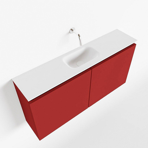MONDIAZ TURE Toiletmeubel 100x23x50cm met 0 kraangaten 2 deuren fire mat Wastafel Eden midden Solid Surface Wit SW475033
