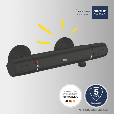 Grohe Precision Trend QuickFix Douchekraan - thermostatisch - zonder omstel - met koppelingen - HOH=15cm - matte black (mat zwart) SW1126344