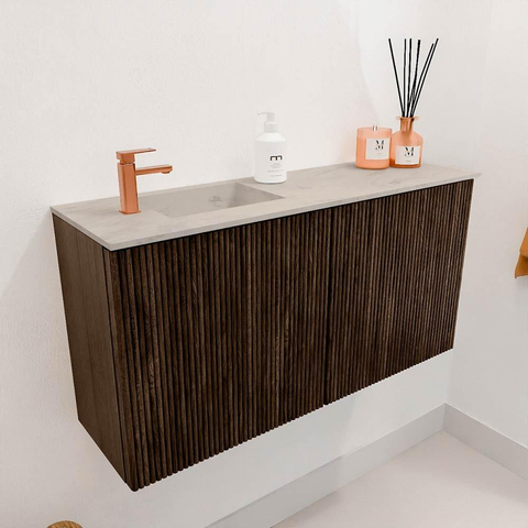 Mondiaz JOYA-DLUX Meuble de toilette 80cm - couleur Walnut - Vasque FAYE position Gauche 1 trou de robinet couleur Opalo SW1422527