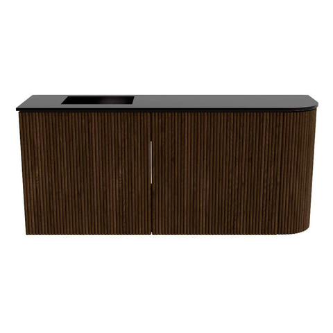 Mondiaz JOYA 91.6cm toiletmeubel - ronding rechts kleur Walnut - Wastafel FAYE positie Links Zonder kraangat kleur Urban. SW1421372