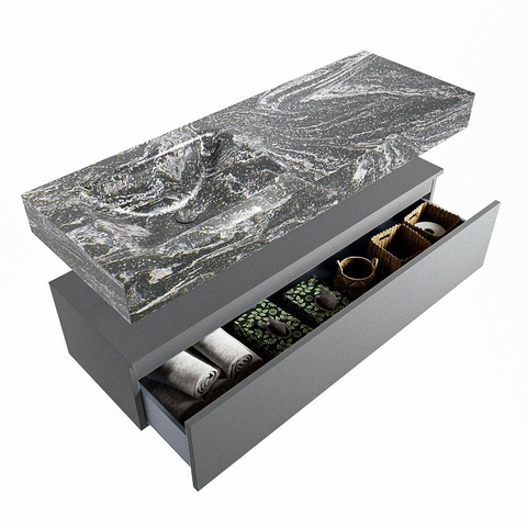 Mondiaz ALAN-DLUX Ensemble de meuble - 130cm - meuble Plata mat - 1 tiroir - Lavabo Cloud Lava suspendu - vasque Gauche - 0 trous de robinet SW808654