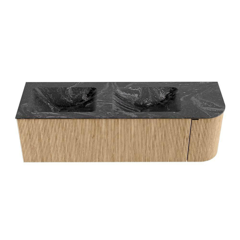 MONDIAZ KURVE-DLUX Meuble de salle de bains 145 cm avec module 25 R couleur Chêne avec 1 tiroir et 1 porte. Lavabo LEAF double / gauche 2 trous de robinet couleur Lava. SW1137187