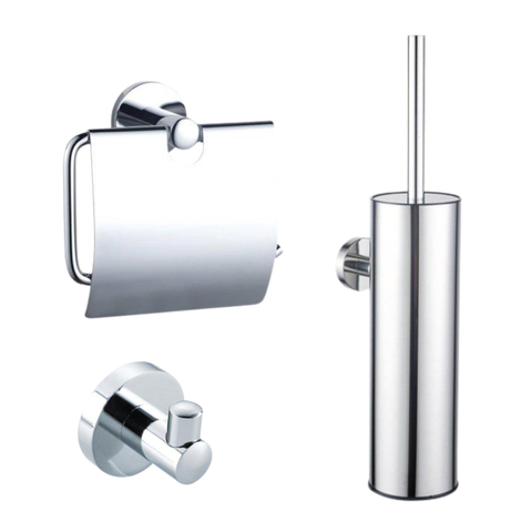 Fortifura Calvi Toiletset - toiletborstelhouder - gesloten - handdoekhaak - toiletrolhouder - met klep - hoogglans chroom SW1381776